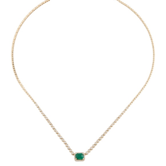 Emerald and Diamond 14k gold necklace - Picture 2 of 7